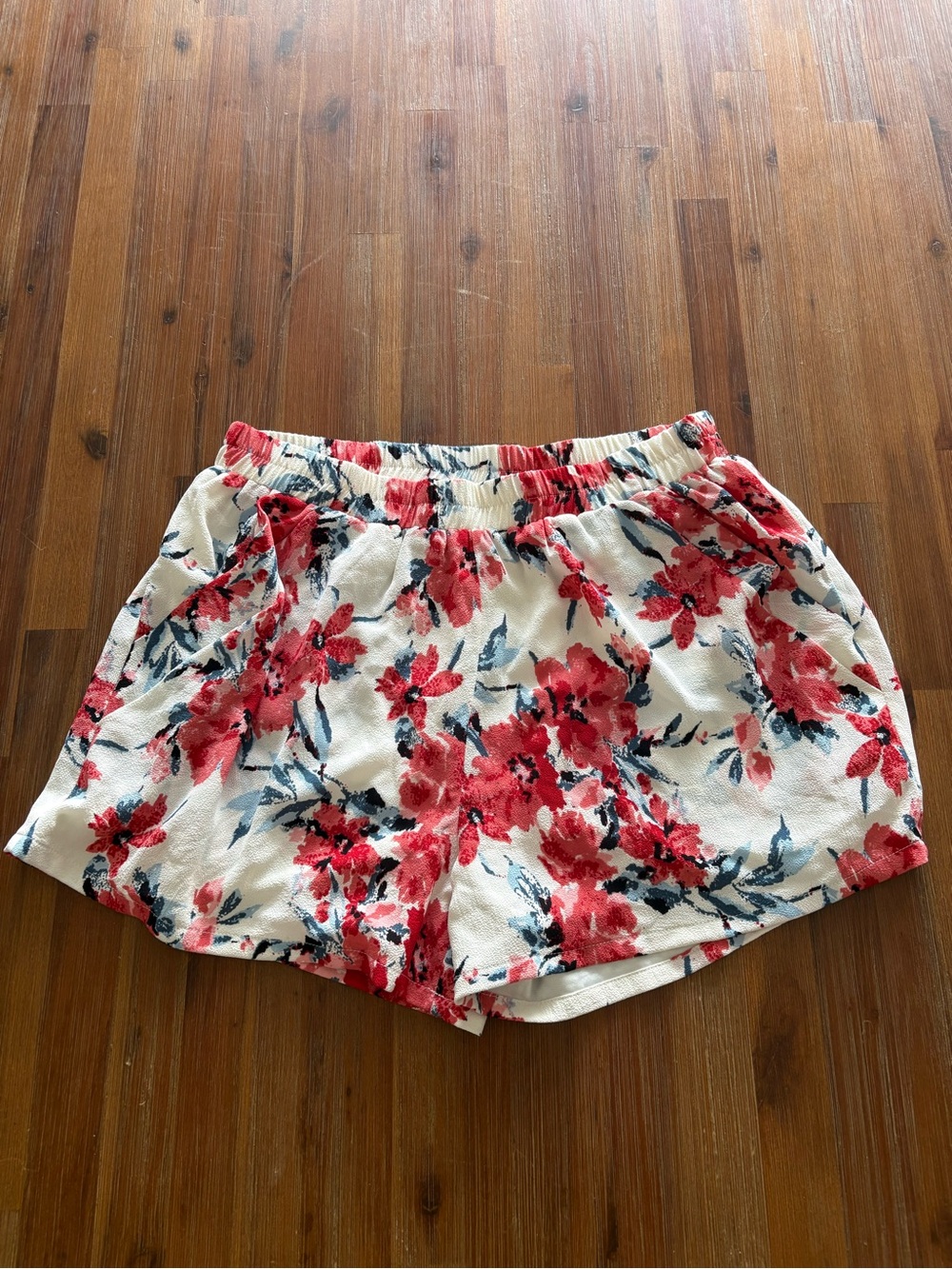 bishop + young Cream Floral Dressy Shorts with Red Blossoms